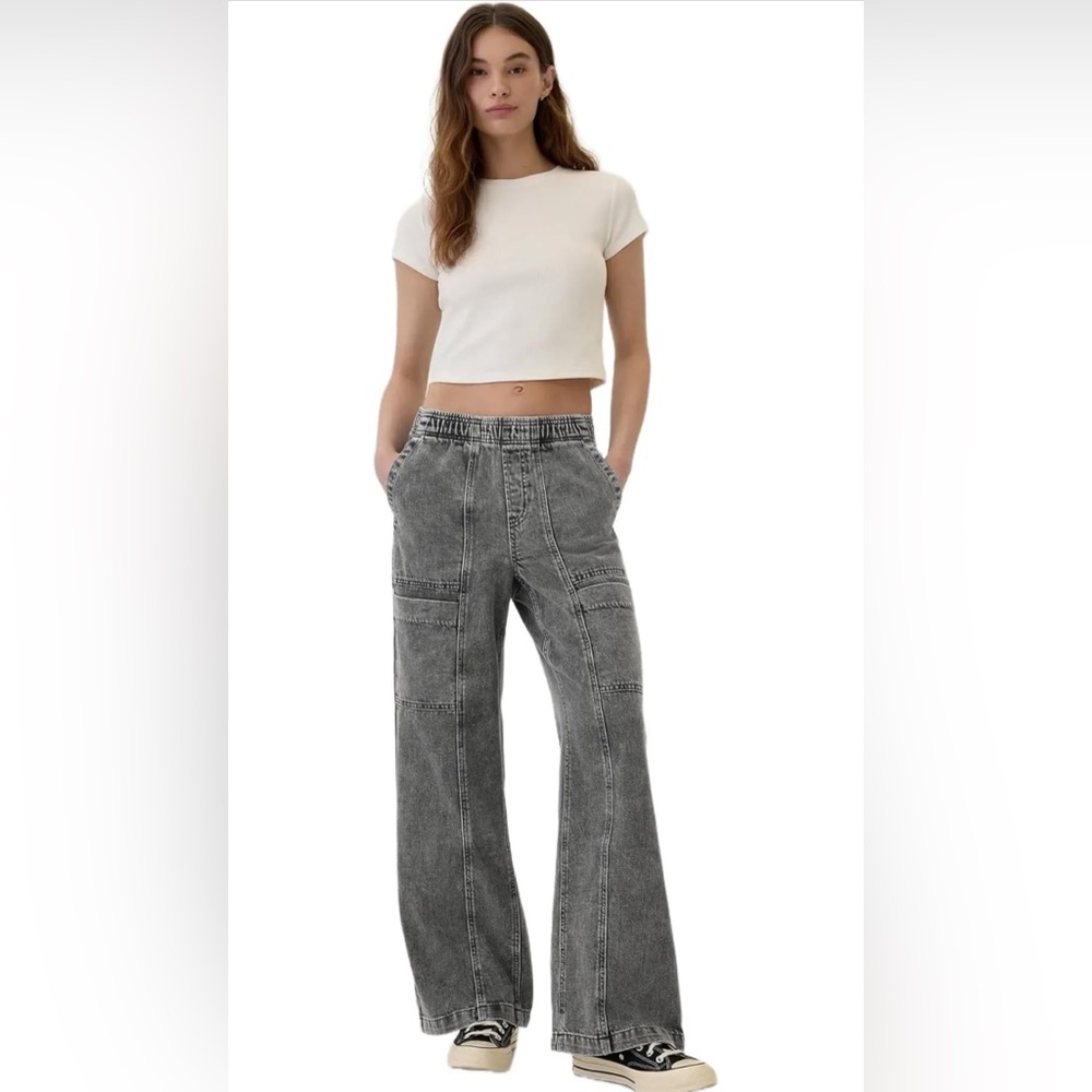 GAP Black High-Rise Wide-Leg Utility Pants